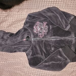 Vintage Fubu Kids Black Velour Jacket with Embroidered Design